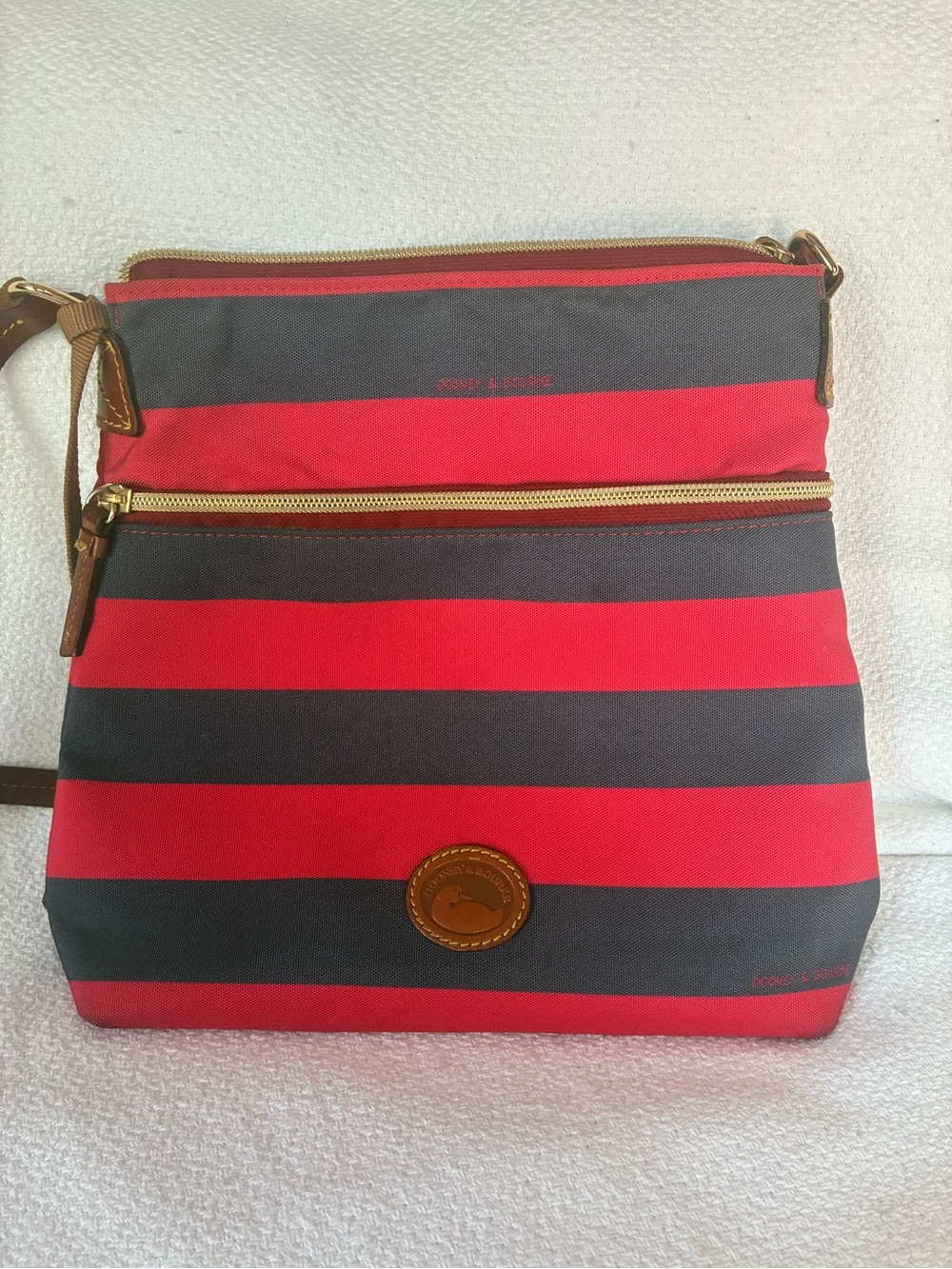 Dooney & Bourke Red and Navy Striped Crossbody Purse